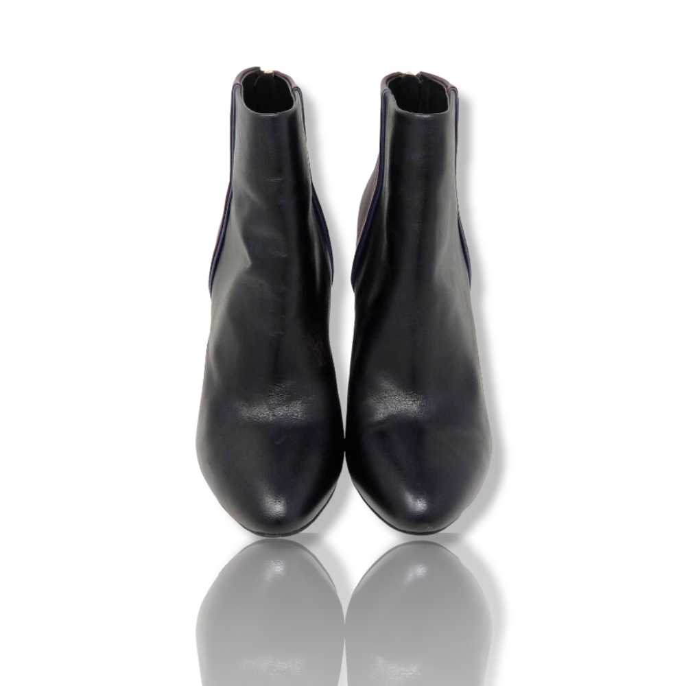 CAbi Leather Colorblock Black & Wine Heeled Platform Booties, 7 - Picture 6 of 7